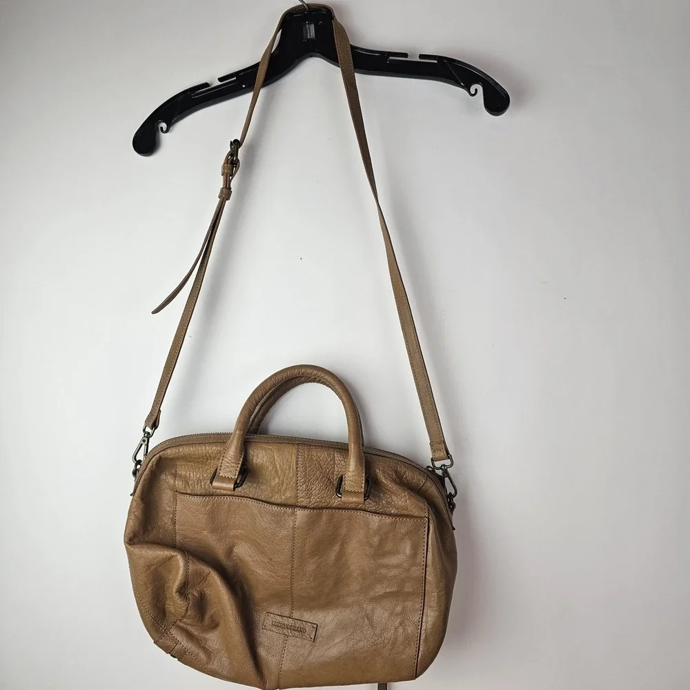 Lucky Brand Tan Brown Leather Satchel‎ Shoulder Crossbody Bag Purse Zip Medium